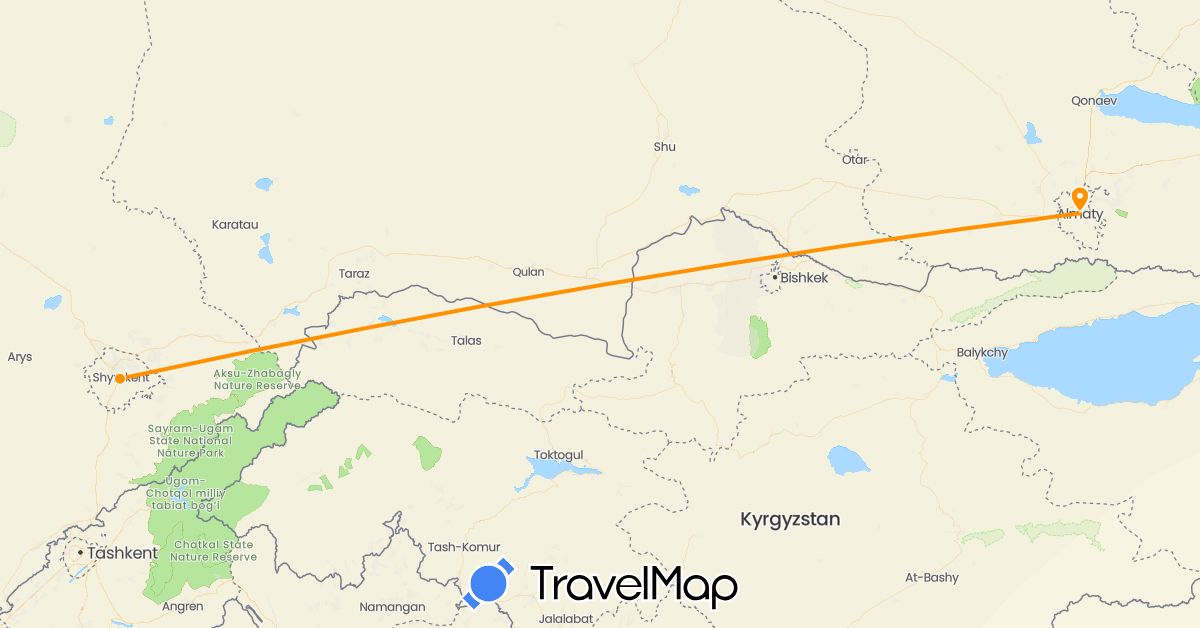 TravelMap itinerary: driving, hitchhiking in Kazakhstan (Asia)